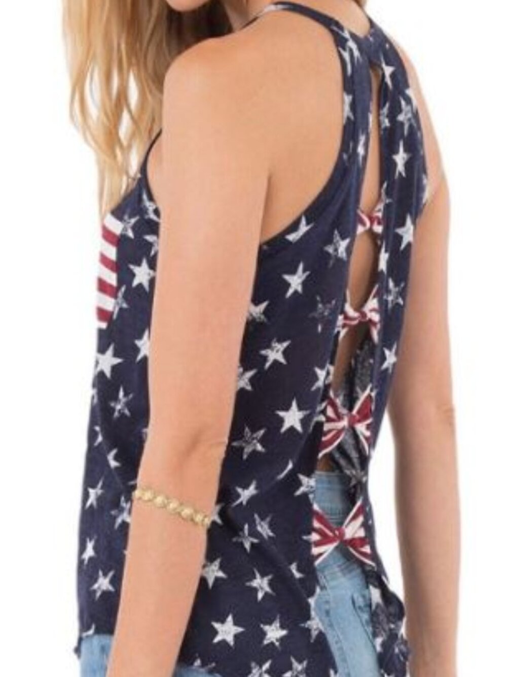 NWOT Womens XL Patriotic Racerback Bow Knot Tank